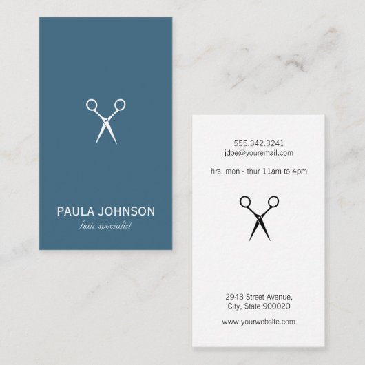 Pictogram Salon Shears / Blauw Visitekaartje (Voorkant / Achterkant)
