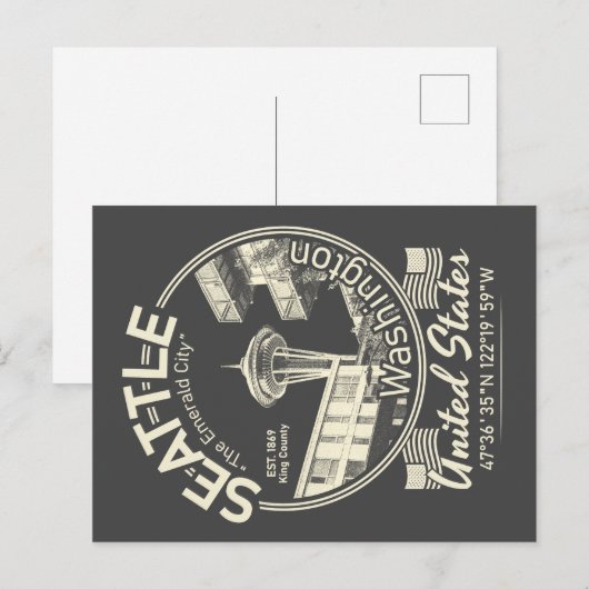 PICTOGRAM SEATTLE CITY - WASHINGTON BRIEFKAART (Voorkant / Achterkant)