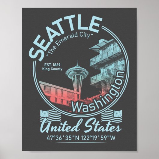 PICTOGRAM SEATTLE CITY - WASHINGTON  POSTER (Voorkant)
