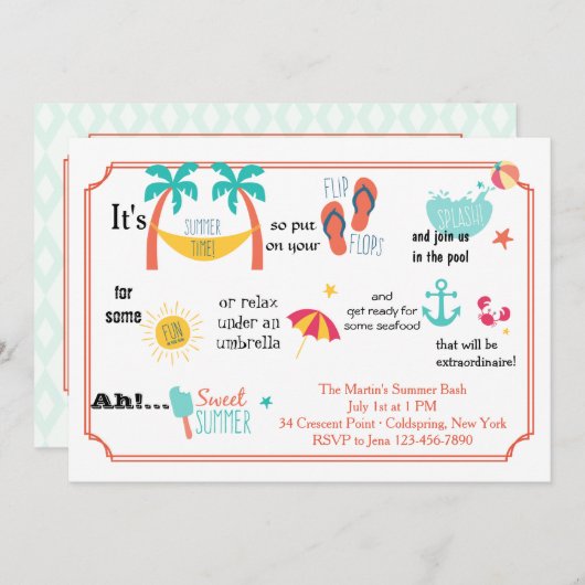 Pictogram Summertime Basis uitnodiging (Voorkant / Achterkant)