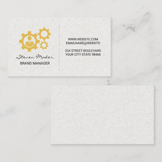 Pictogram tandwielen | Achtergrond papierstructuur Visitekaartje (Voorkant / Achterkant)