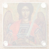 Pictogram van de Angel Michael, Grieks, 18e eeuw Glazen Onderzetter (Achterkant)