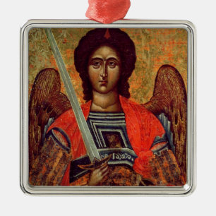 Pictogram van de Angel Michael, Grieks, 18e eeuw Metalen Ornament