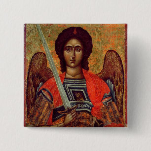Pictogram van de Angel Michael, Grieks, 18e eeuw Vierkante Button 5,1 Cm