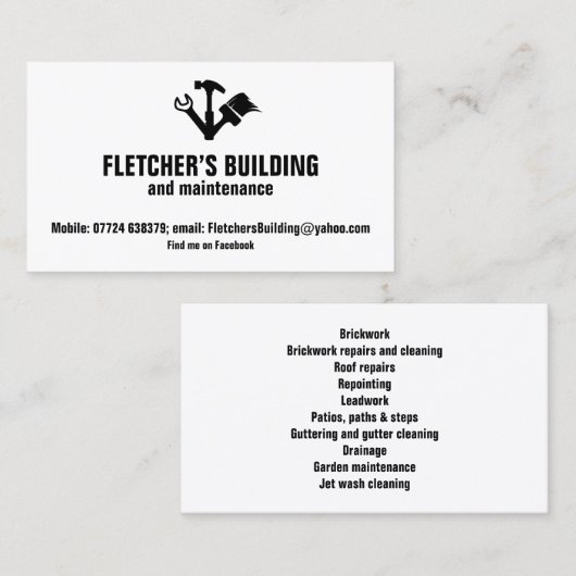 Pictogram van het hulpmiddel van de bouw en van he visitekaartje (Voorkant / Achterkant)