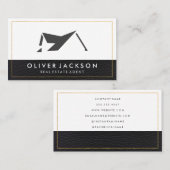 Pictogram van vastgoedhuis | Leer met gouden rand Visitekaartje (Voorkant / Achterkant)