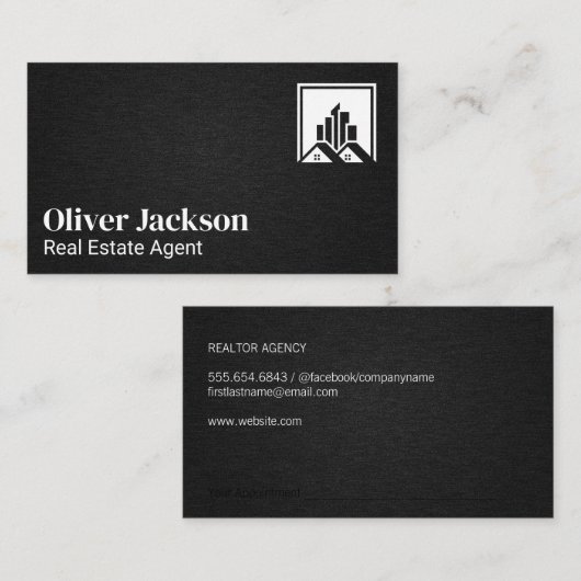 Pictogram vastgoed | Linen textuur Afsprakenkaartje (Voorkant / Achterkant)