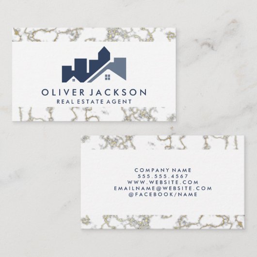 Pictogram vastgoed thuis | Goud marmer Visitekaartje (Voorkant / Achterkant)