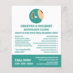 Pictogram voor gehoorhulp, audioloog, klinische au flyer