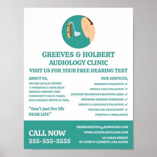 Pictogram voor gehoorhulp, audioloog, klinische au poster (Voorkant)