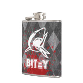 Pictogram voor haaien op Grungy Black Argyle Heupfles (Links)