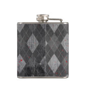 Pictogram voor haaien op Grungy Black Argyle Heupfles (Achterkant)