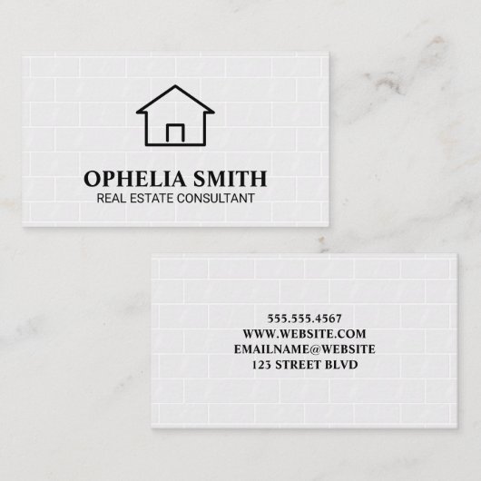 Pictogram voor thuis | Witte bakstenen tegels Visitekaartje (Voorkant / Achterkant)