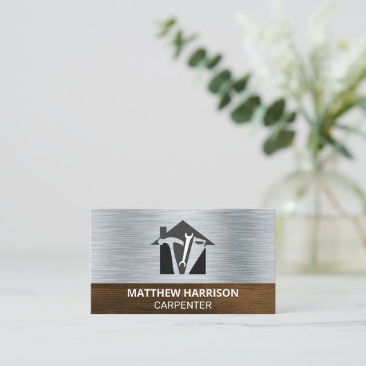 Pictogram voor timmergereedschappen | Metalen en h Visitekaartje (Staand voorkant)