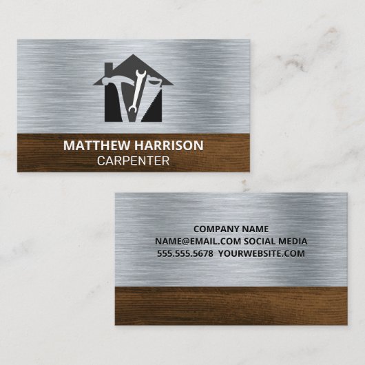 Pictogram voor timmergereedschappen | Metalen en h Visitekaartje (Voorkant / Achterkant)