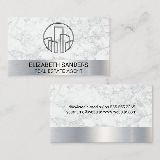 Pictogram | Witte marmer | Metaal Visitekaartje (Voorkant / Achterkant)