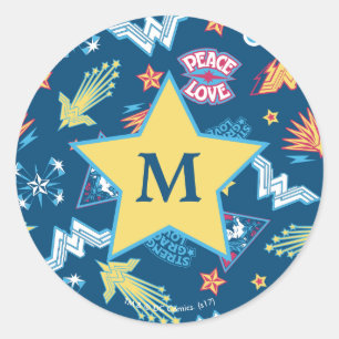 Pictogrammen en frasen voor Wonder Woman   Monogra Ronde Sticker