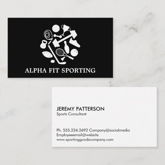 Pictogrammen van diverse sportartikelen visitekaartje (Voorkant / Achterkant)