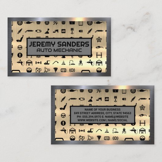 Pictogrammen voor automatische service | Metalen a Visitekaartje (Voorkant / Achterkant)