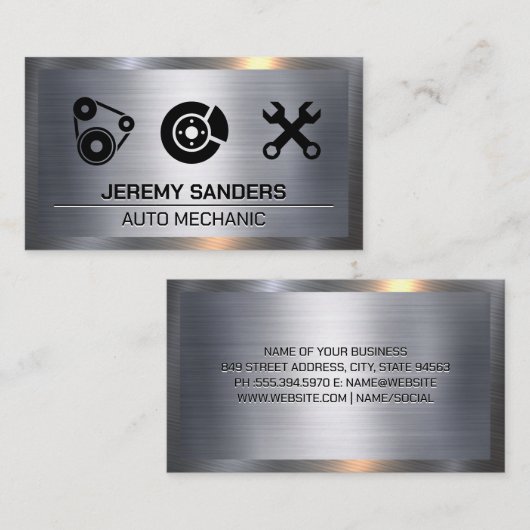 Pictogrammen voor automatische service | Metalen a Visitekaartje (Voorkant / Achterkant)