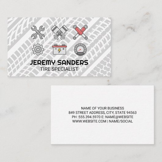 Pictogrammen voor automatische services | Bandensp Visitekaartje (Voorkant / Achterkant)