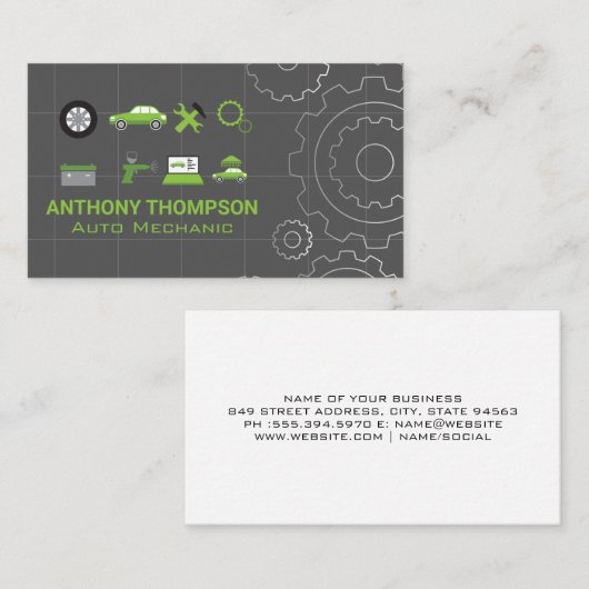 Pictogrammen voor Autoreparatie | Mechanische Onde Visitekaartje (Voorkant / Achterkant)