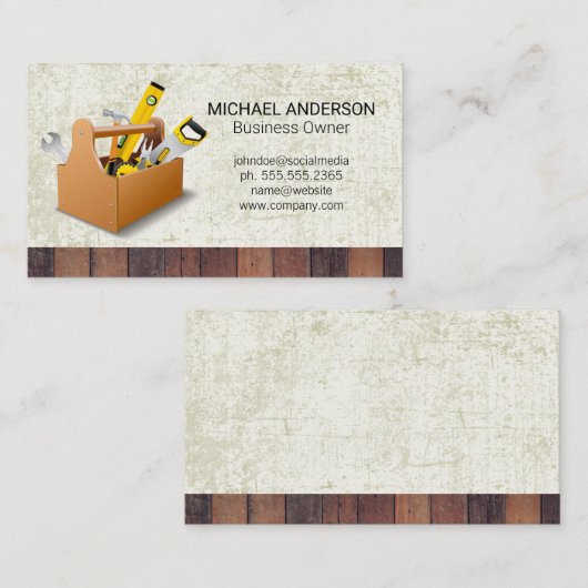 Pictogrammen voor bouwgereedschap | Grunge-achterg Visitekaartje (Voorkant / Achterkant)