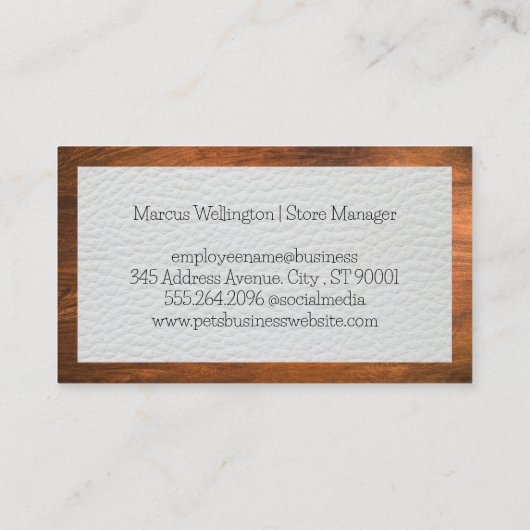 Pictogrammen voor dierenverzorging | Leer en hout Visitekaartje (Achterkant)