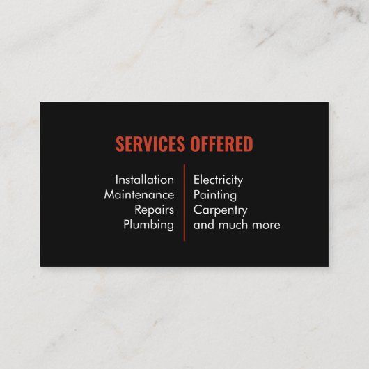 Pictogrammen voor handymanservices visitekaartje (Achterkant)