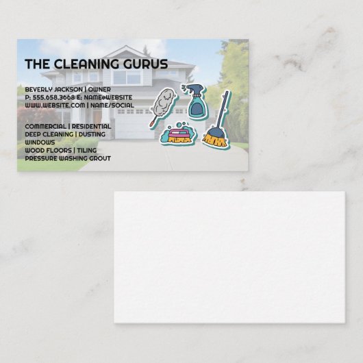 Pictogrammen voor reinigingsgereedschappen visitekaartje (Voorkant / Achterkant)