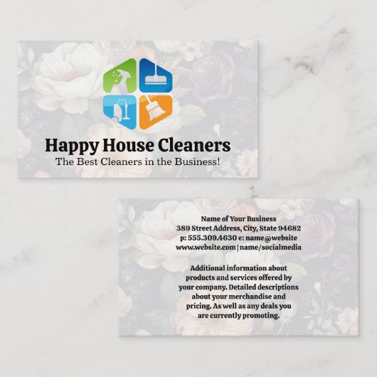 Pictogrammen voor schoonmaakapparatuur visitekaartje (Voorkant / Achterkant)
