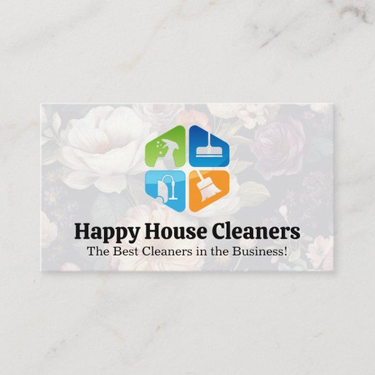 Pictogrammen voor schoonmaakapparatuur visitekaartje (Voorkant)
