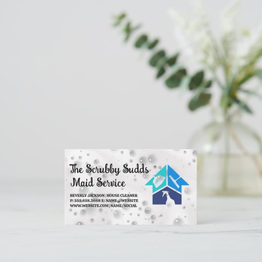 Pictogrammen voor schoonmaakdienst | Soapy Sud Bub Visitekaartje (Staand voorkant)