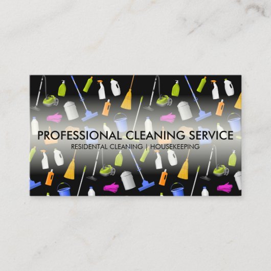 Pictogrammen voor schoonmaakdiensten Cute zwart Visitekaartje (Voorkant)