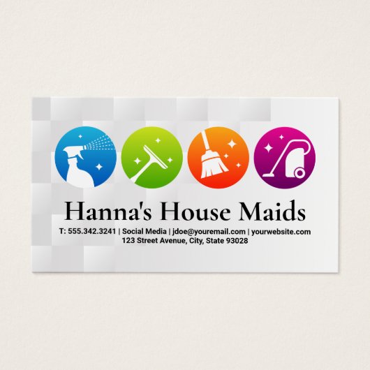 Pictogrammen voor schoonmaakservices | dienstmeisj visitekaartje (Voorkant)