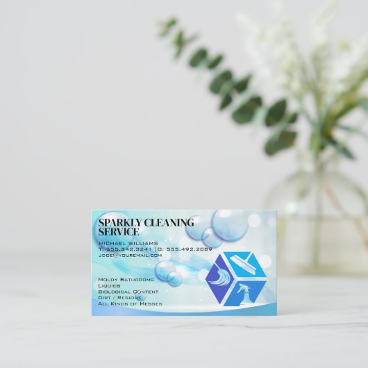 Pictogrammen voor schoonmaakservices | huishoudste visitekaartje (Staand voorkant)