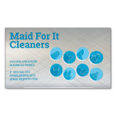 Pictogrammen voor schoonmaakservices magnetisch visitekaartje (Voorkant)
