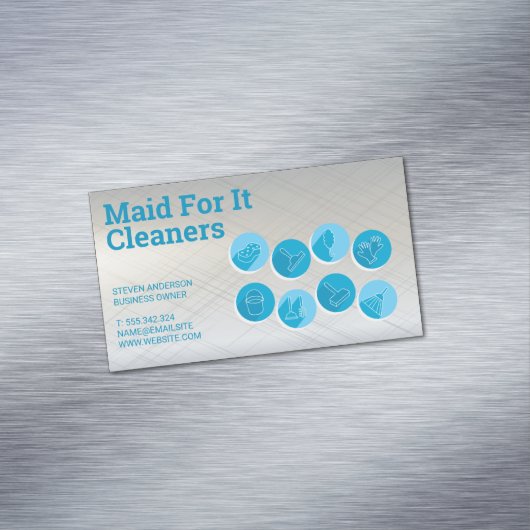 Pictogrammen voor schoonmaakservices magnetisch visitekaartje (Voorbeeld)