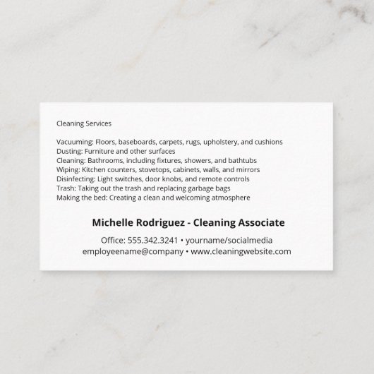 Pictogrammen voor schoonmaakservices | Zeep Bubbel Visitekaartje (Achterkant)