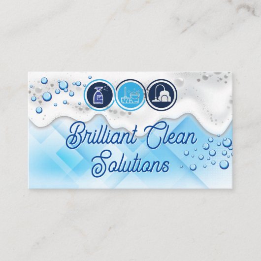 Pictogrammen voor schoonmaakservices | Zeep Bubbel Visitekaartje (Voorkant)