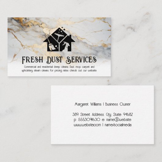 Pictogrammen voor schoonmaken | Goudfoliemarmer Visitekaartje (Voorkant / Achterkant)