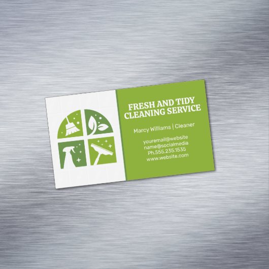 Pictogrammen voor schoonmaken groen | Badkamer Teg Magnetisch Visitekaartje (Voorbeeld)