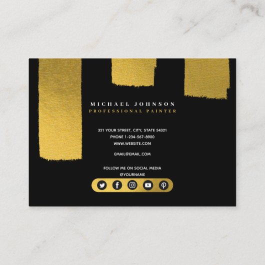 Pictogrammen voor zwarte en gouden sociale media visitekaartje (Achterkant)