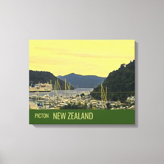Picton New Zealand Marlborough Sound-reisafdruk Canvas Afdruk (Voorkant)