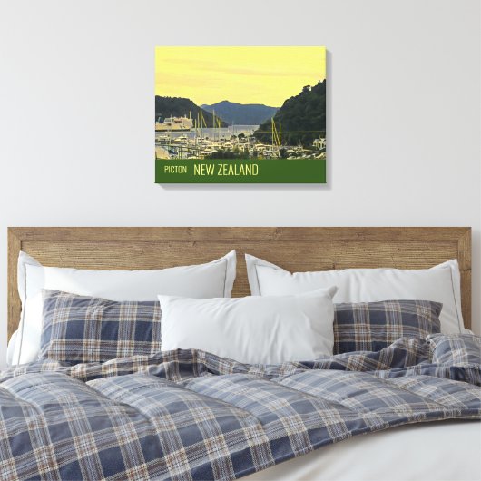 Picton New Zealand Marlborough Sound-reisafdruk Canvas Afdruk (Insitu (Slaapkamer))