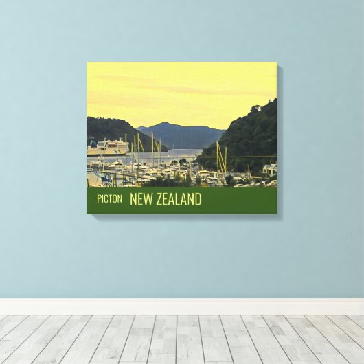 Picton New Zealand Marlborough Sound-reisafdruk Canvas Afdruk (Insitu (Houten vloer))