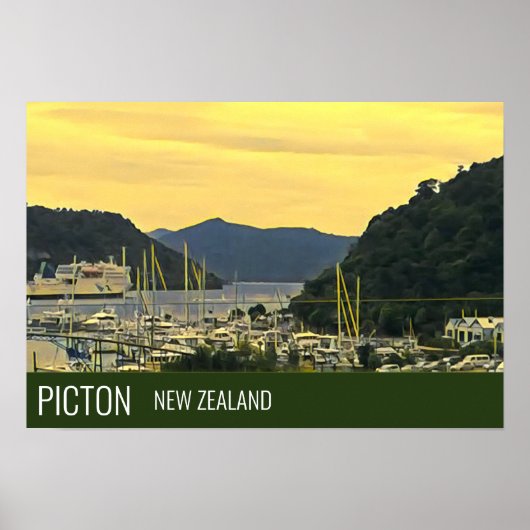 Picton New Zealand Marlborough Sound-reisafdruk Poster (Voorkant)