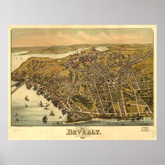  Pictorial Map of Beverly MA (1886) Poster (Voorkant)