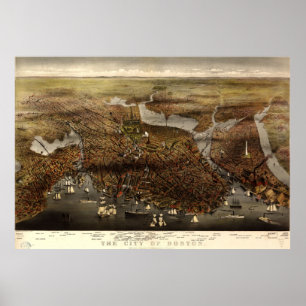  Pictorial Map of Boston (1873) Poster