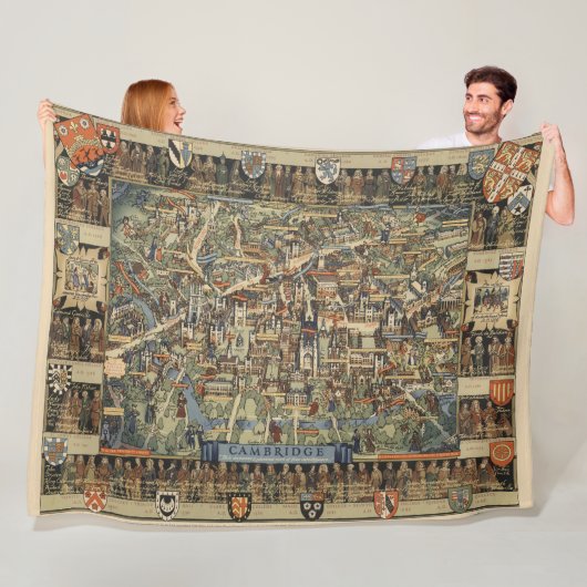 Pictorial Map of Cambridge, Engeland Fleece Deken (In situ)